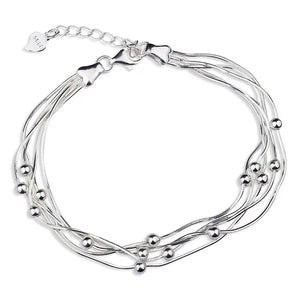 925 Sterling Silver Five Layers Beads Charm Barcelet Jewelry for Women Wedding Charm Ankle Bracelet Chains Bangle Jewelry