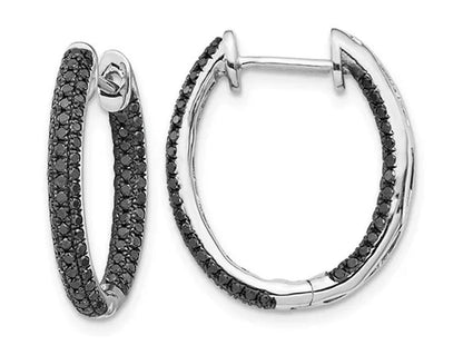 9/10 Carat (Ctw) Enhanced Black Diamond In-And-Out Hoop Earrings in 14K White Gold