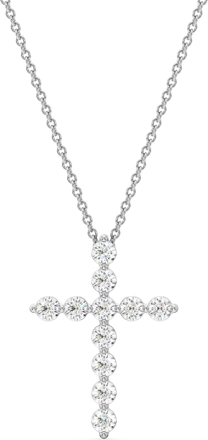 1 Ct. T.W. Lab Grown Diamond (SI1 Clarity, F Color) and Sterling Silver & 14KT Gold Plated Silver Cross Pendant with an 18 Inch Spring Ring Clasp Cable Chain