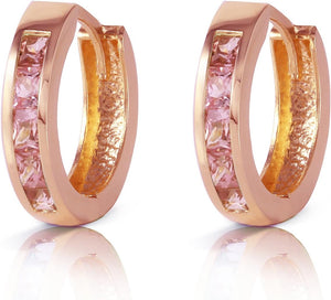 1.3 CTW 14K Solid Rose Gold Hoop Huggie Earrings Pink Sapphire