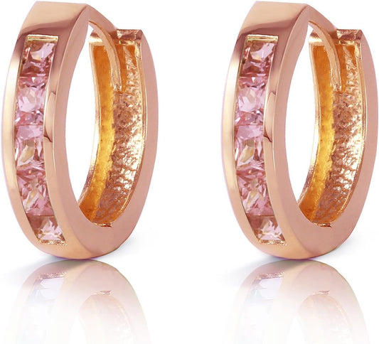1.3 CTW 14K Solid Rose Gold Hoop Huggie Earrings Pink Sapphire