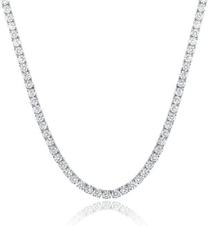 Tennis Necklace 18K White Gold Plated | 5.0-6.0Mm round Cubic Zirconia Cut Faux Diamond Tennis Chain for Women and Men 14-24 Inches