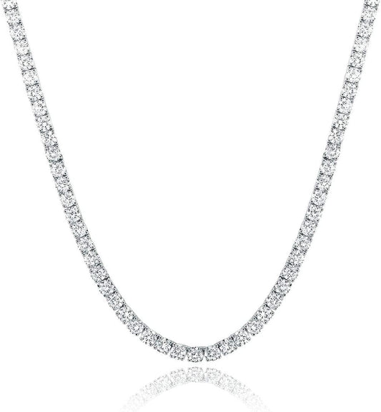 Tennis Necklace 18K White Gold Plated | 5.0-6.0Mm round Cubic Zirconia Cut Faux Diamond Tennis Chain for Women and Men 14-24 Inches