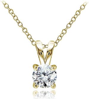 Yellow Gold Flashed Sterling Silver Genuine, Created and Simulated 5Mm round Solitaire Necklace