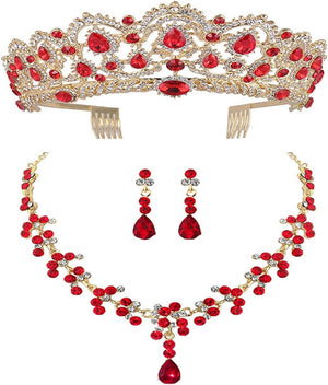 Wedding Tiaras and Earrings Set, Tiara and Necklace Set, Wedding Bridal Flower Jewelry Set Baroque Tiara Crystal Crown with Comb Retro Rhinestone Necklace Earrings Bridesmaids Queen Costume for Prom Party