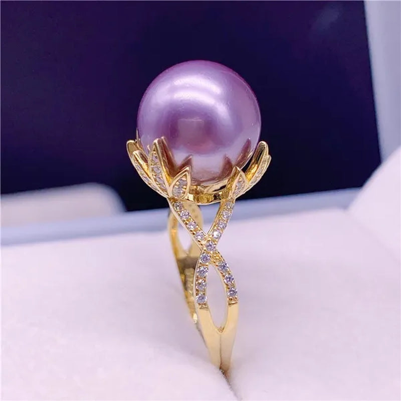 South Sea gold bead ring 12-13mm natural seawater pearl ring is round, strong light and fine diamonds to give mother a gift