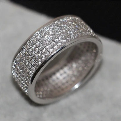 New Solid Sterling Silver White Sapphire Diamond Wedding Band Rings Engagement Anniversary Party Jewelry Size 5-12 - WORLD TIME VISITS