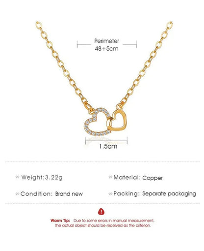 Fashion Gold and Silver Double Heart Necklace Necklace Crystal Diamond Pendant Necklace Gift for Woman