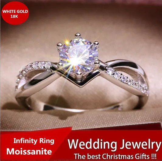 Six-Pronged Colorless Moissanite Infinity Engagement Ring In Infinity Ring Diamond Infinity Wedding Band  Micro Pave Infinity Ring Diamond Twist Ring Half-Way Infinity Ring Engagement Ring  Anniversary Ring Rings for Women Fashion Jewelry