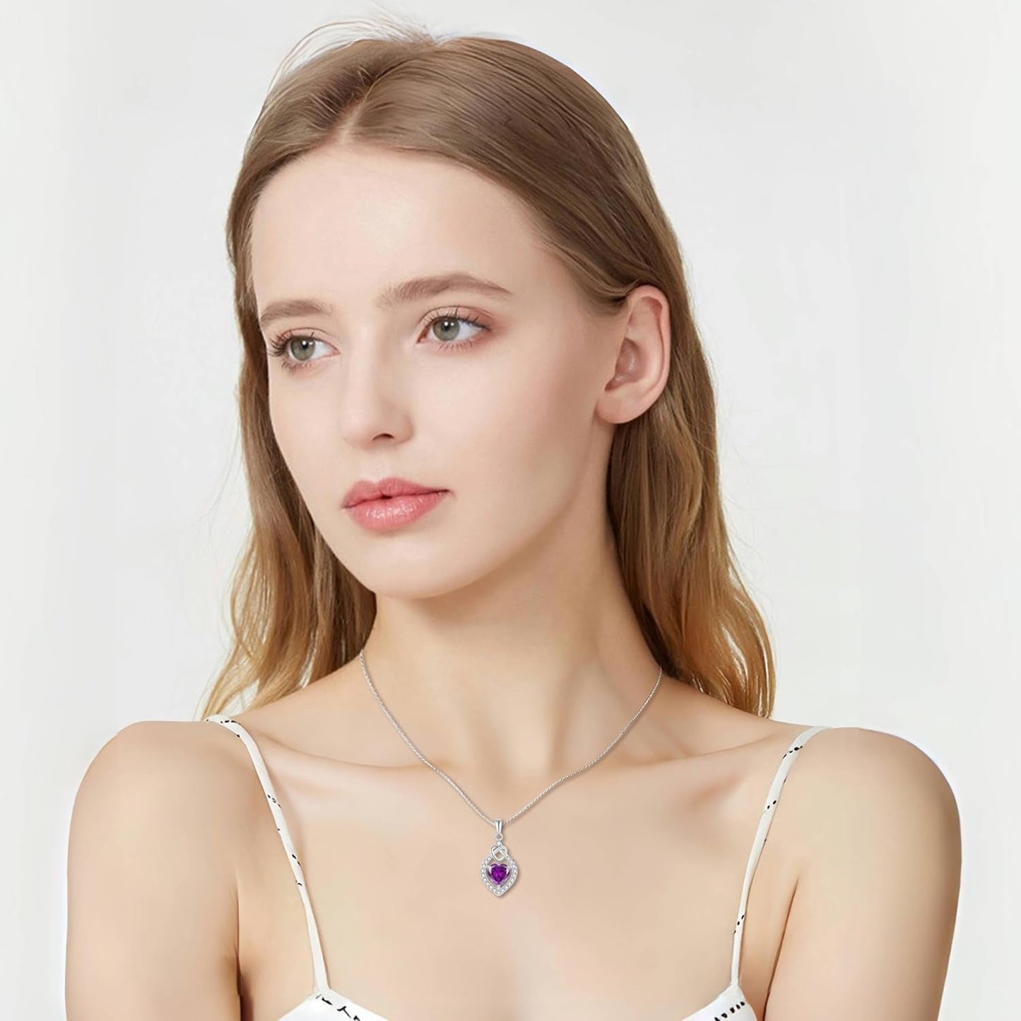 Love Knot Necklace 925 Sterling Silver Heart Birthstone Jewelry for Women