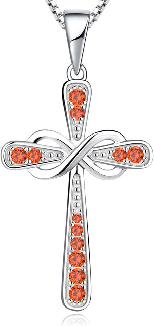 Women'S Cross Necklace 925 Sterling Silver Infinity Pendant Birthstone Criss Jewelry