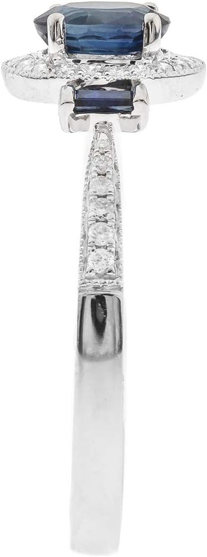 Gin and Grace 10K White Gold Genuine Blue Sapphire Ring with Diamonds for Women | Ethically, Authentically & Organically Sourced (Oval-Cut) Shaped Sapphire Hand-Crafted Jewelry for Her | Sapphire Ring for Women