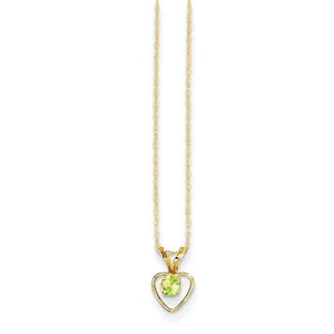 Madi K GK410-15 3 Mm 14K Gold Peridot Heart Birthstone Necklace, Polished - Size 15