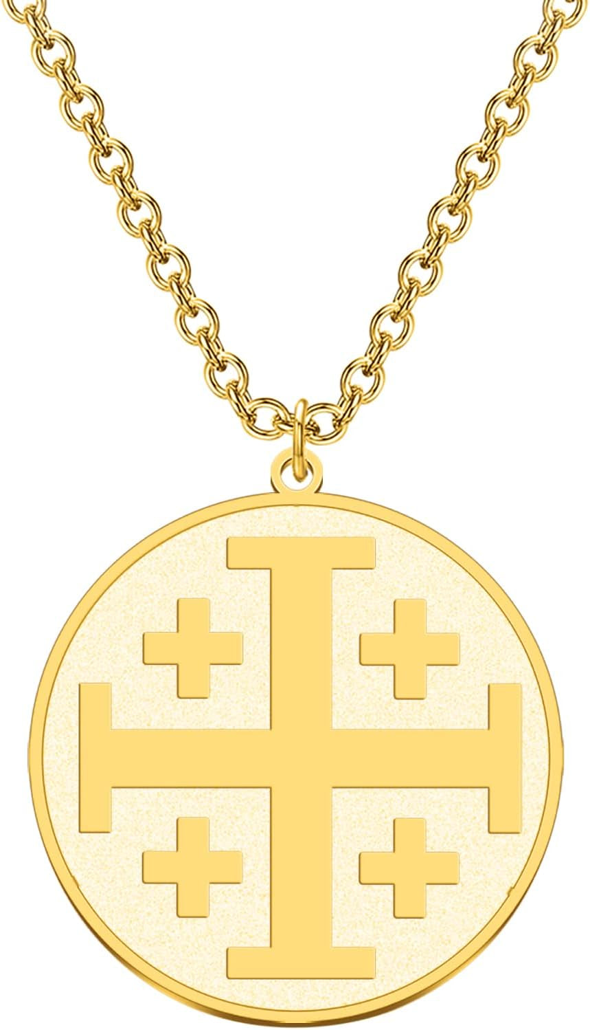 Religious Jewelry Jerusalem Crusaders Cross Disc Pendant Necklace Greek Orthodox Jewelry