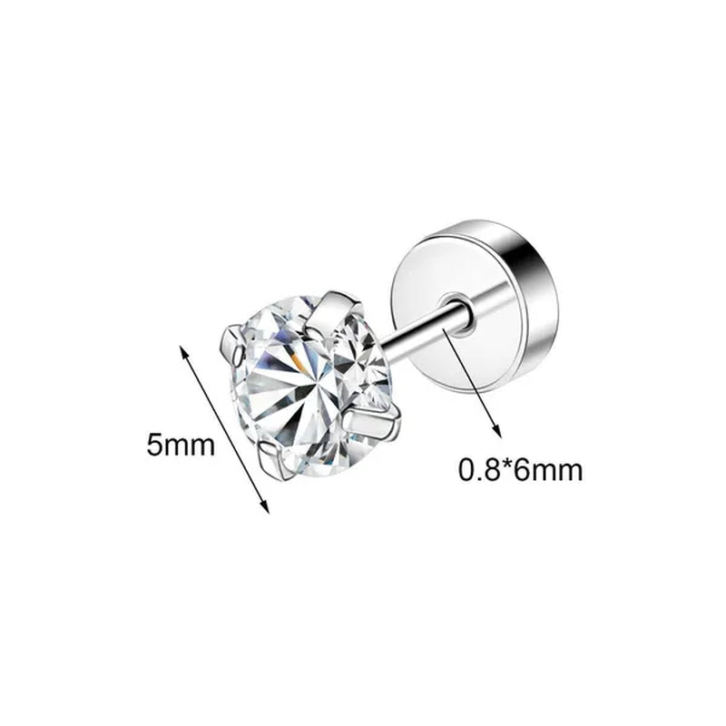 1 Pair Stainless Steel White Zircon Stud Earrings for Women Men Claw Earring Ear Helix Cartilage Piercings Flat Back Earrings Jewelry 20G