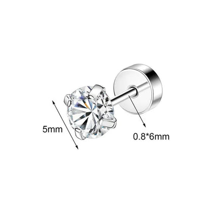 1 Pair Stainless Steel White Zircon Stud Earrings for Women Men Claw Earring Ear Helix Cartilage Piercings Flat Back Earrings Jewelry 20G