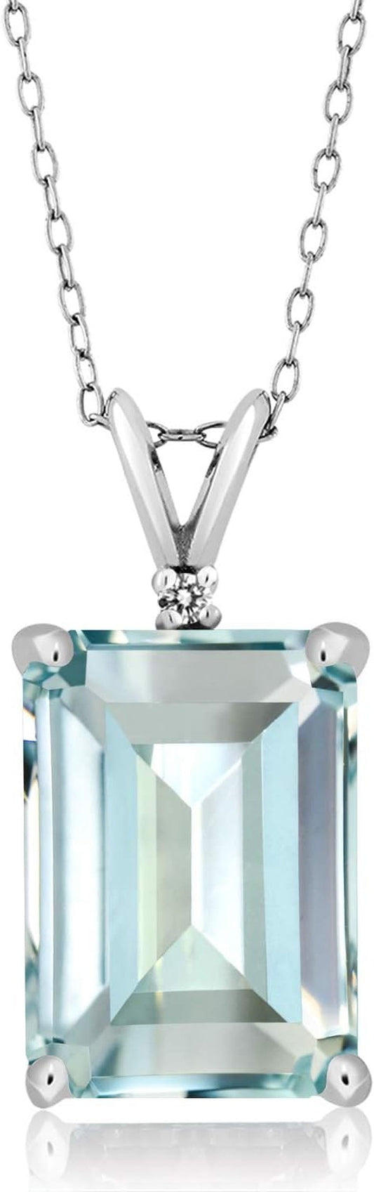 14X10MM Emerald Cut Gemstone Birthstone and White Diamond Necklace | 925 Sterling Silver | Pendant Necklace for Women | with 18 Inch Silver Chain