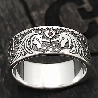 Exquisite fashion women's 925 Sterling Silver Double Unicorn red love Sapphire Diamond Ruby Ring unique Christmas birthday anniversary gift engagement ring