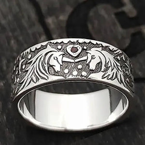 Exquisite fashion women's 925 Sterling Silver Double Unicorn red love Sapphire Diamond Ruby Ring unique Christmas birthday anniversary gift engagement ring