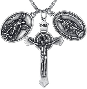 St Michael Necklace for Men, Archangel Saint Michael Pendant Medal in Stainless Steel