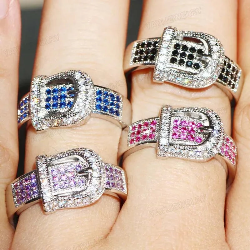 Noble  Silver White Sapphire Birthstone Gemstones Engagement Wedding Belt Ring Size 6 7 8 9 10