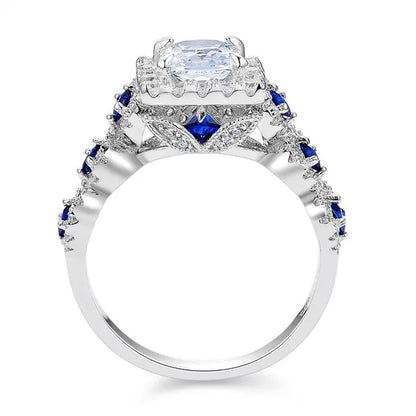 Newshe 3Pcs Princess Halo CZ Wedding Engagement Ring Sets Vintage Style Bridal Sets for Women 925 Sterling Silver Sz 4.5-13