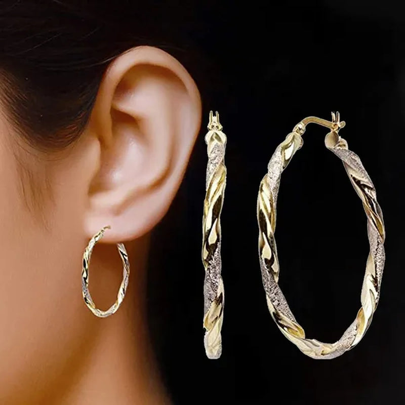 Luxury 14K Solid Gold Hoop Earrings Spiral Circle Earrings Simple Earrings Big Circle Gold Color Loop Earrings for Women