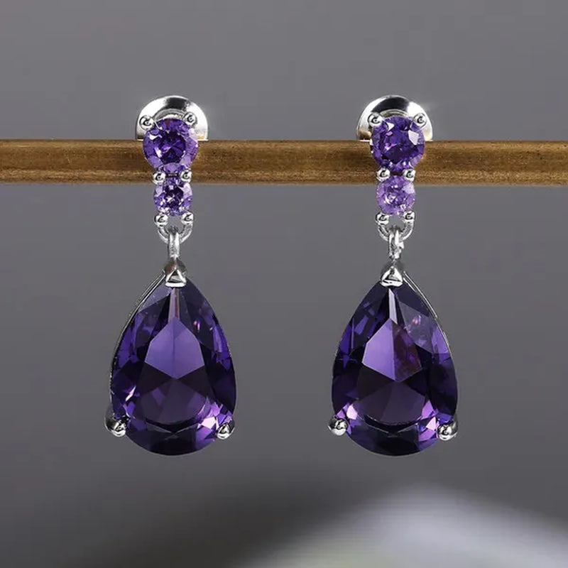 Exquisite Waterdrop Amethyst Drop Earrings for Women Engagement Wedding Jewelry Lover Birthday Gift - WORLD TIME VISITS