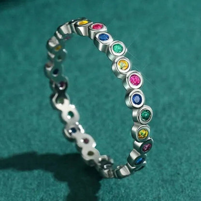 Dainty Fashion Colorfuls Gemstone Silver Plated Rings for Women Bridal Wedding Thin Rings Jewelry Gift