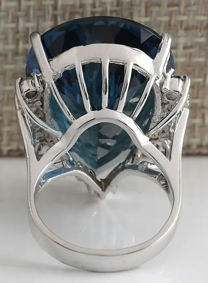 Women Jewelry 925 Sterling Silver Large Natural 7.86CT Dark Blue Sapphire Gemstone Ring