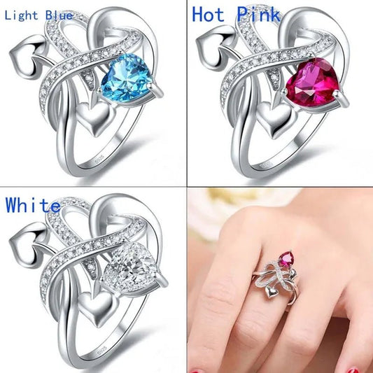 6mm Heart Cut Ruby & Aquamarine & Topaz 925 Sterling Silver Jewelry Vintage Wedding Engagement Rings Romantic Bride Engagement Anniversary Ring Size 6 - 10 - WORLD TIME VISITS