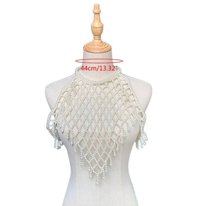 1pcs Women Blouse Elegant Faux Pearl Necklace Collar Detachable Beaded False Collars Apparel DIY Craft COC