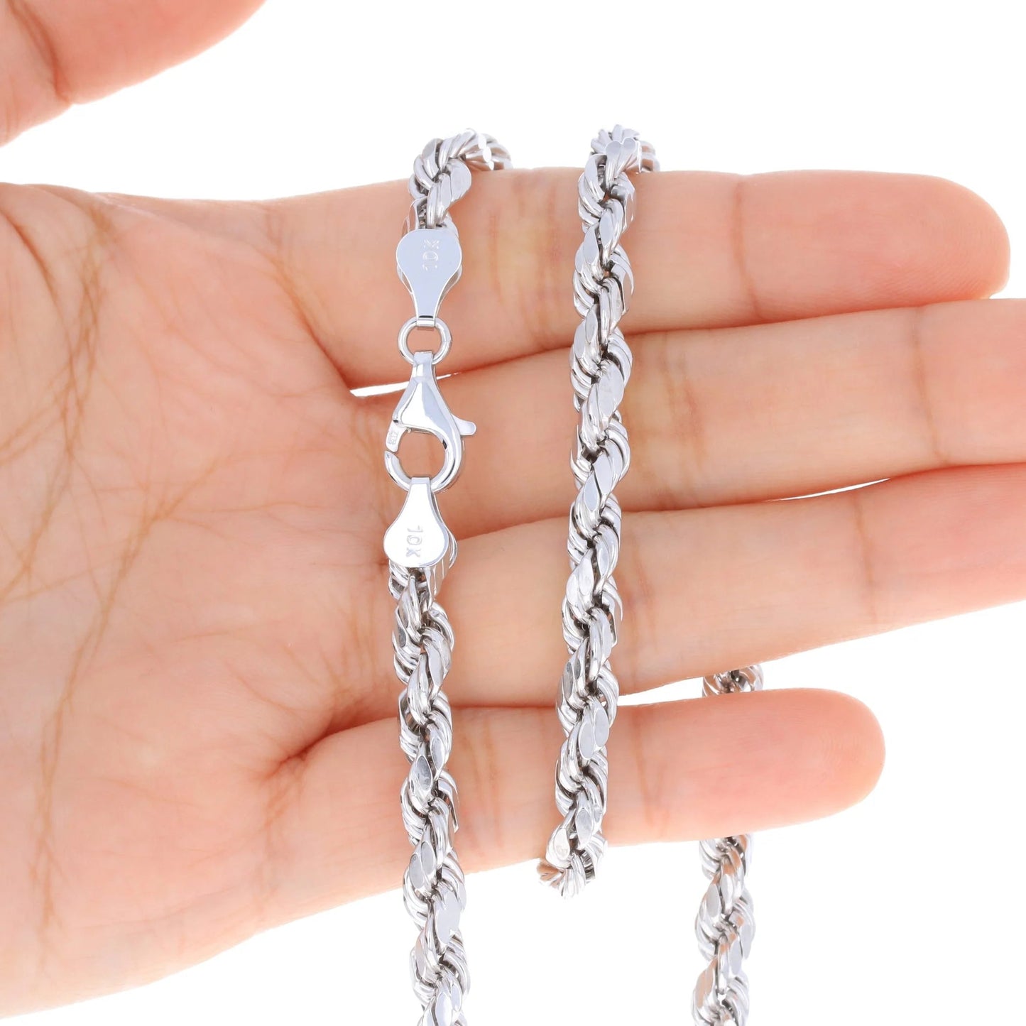 10K White Gold 5Mm Rope Chain Diamond Cut Pendant Necklace, Mens Jewelry 18" - 30"