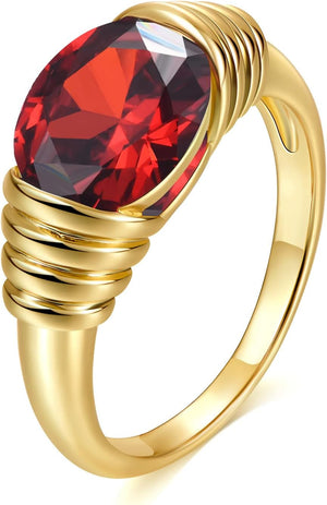 Gold Ring for Women Trendy Gemstone Chunky Ring 18K Gold Plated Band Ring Signet Statement Ring