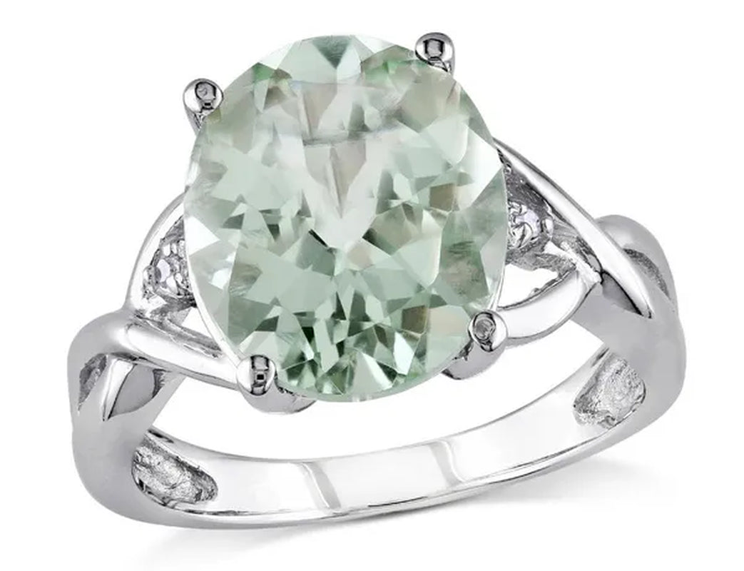 4.30 Carat (Ctw) Oval Cut Green Amethyst Ring in Sterling Silver with Accent Diamonds
