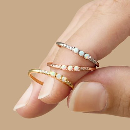 Dainty Stackable Opal Promise Ring Band in 14K Gold over Sterling Silver, Mother'S Day Jewelry Gift for Her
