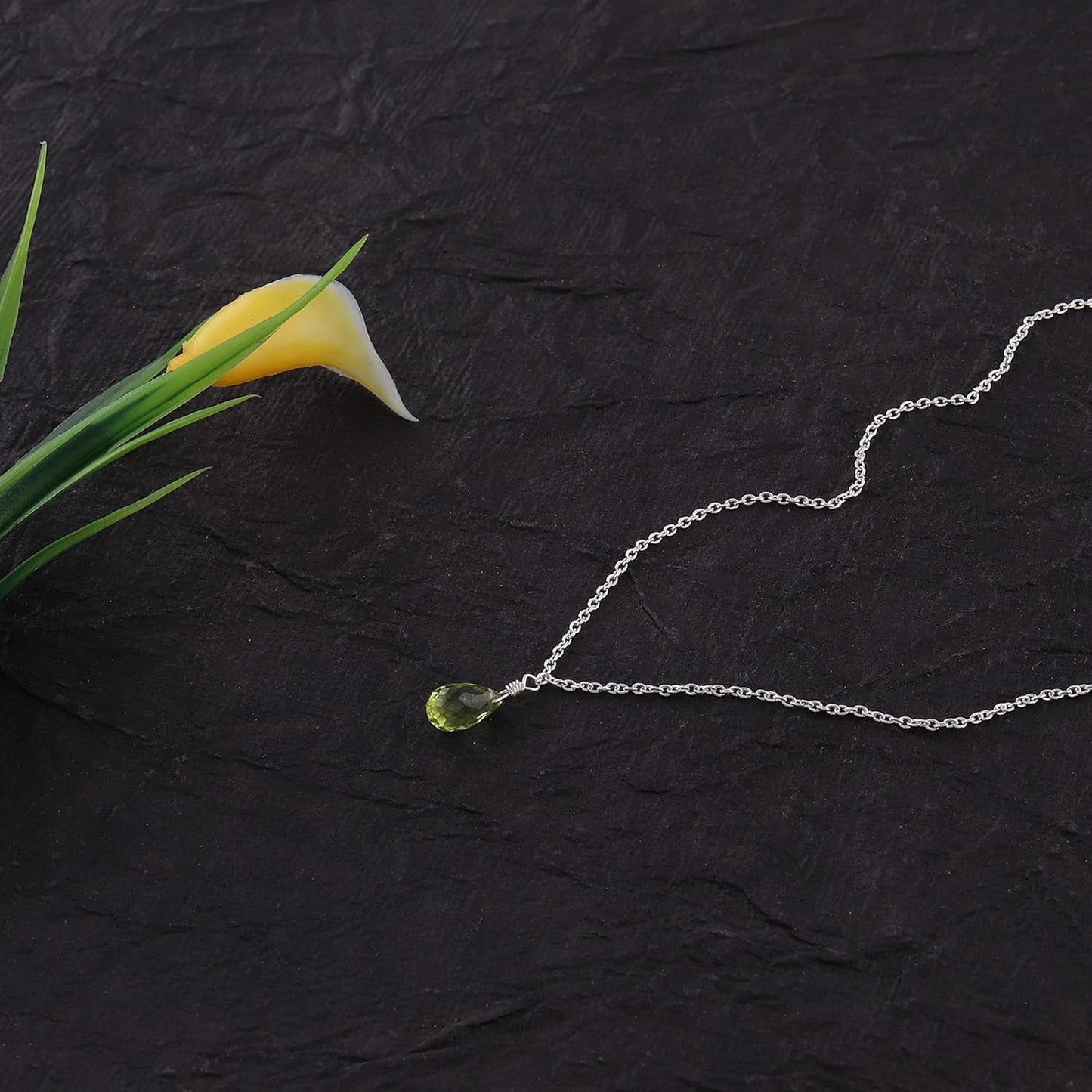 Peridot Teardrop Pendant Necklace 925 Sterling Silver Women Gemstone Dainty Jewelry for Teens Girls  August Birthstone Crystal Christmas Thanksgiving Gift
