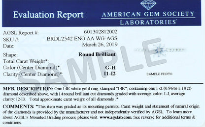 AGS Certified 1 1/8 Carat TW Diamond Ring in 14K White Gold (I-J Color, I2-I3 Clarity)