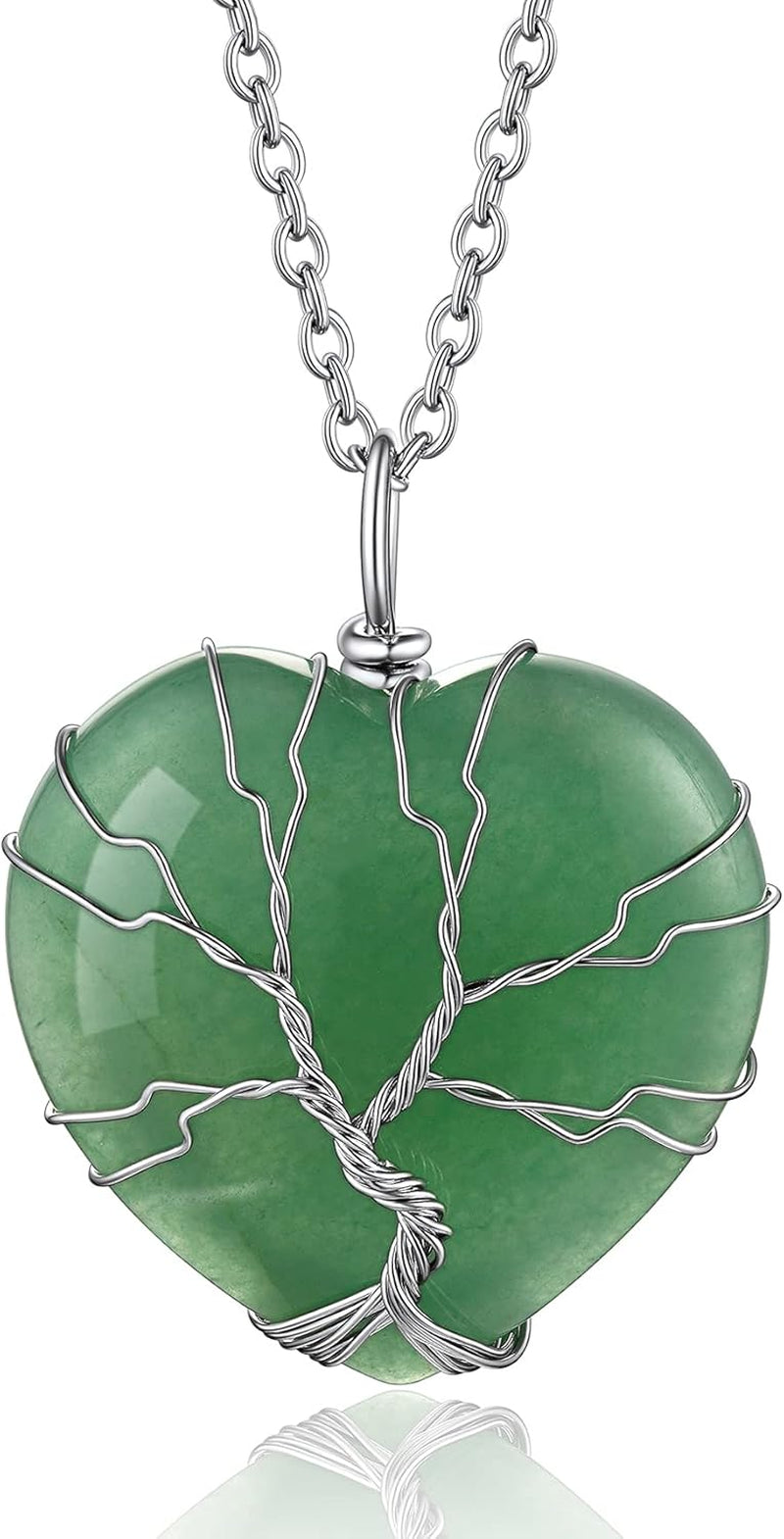 Tree of Life Wrapped Healing Crystal Necklaces 12 Month Birthstone Pendant for Women, Crescent/Heart Gemstone Jewelry, Vintage Birthday Gifts/Energy Gift