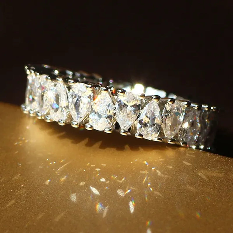 Luxurious Silver Natural Gemstones White Sapphire Wedding Birthstone Bride Flower Engagement Ellipse Drop Ring Jewelry Size 6 7 8 9 10