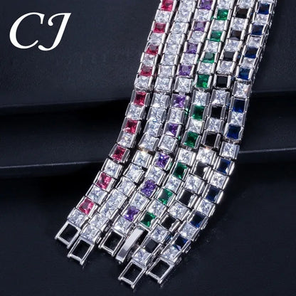 CANDICE Elegant Red Cubic Zirconia Setting Square Women Chain Bracelet Bangle for Birthday Gift