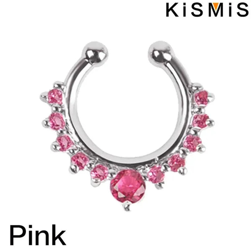 KISMIS 1Pc/2Pcs Fashion Alloy Diamond Nose Rings Lip Ring Sexy Faux Septum Rings Fake Piercing Women Man Unisex Earring