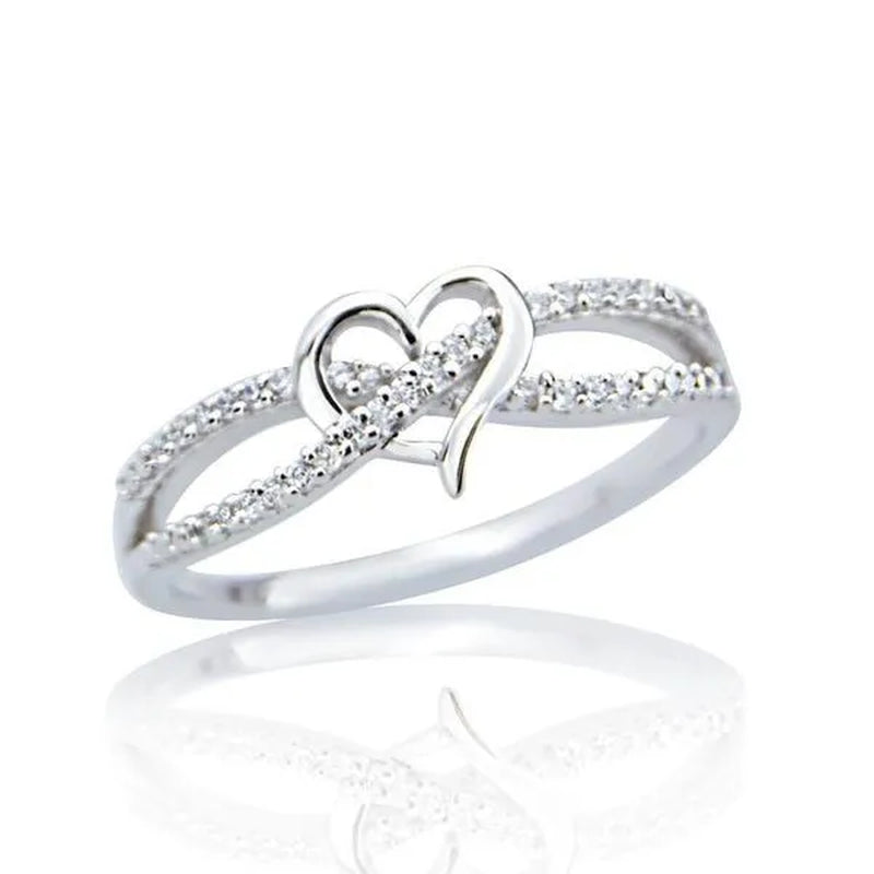 Fashion silver plated Ring Ladies Infinity Ring Heart-shaped Cross Ring, Eternal Zircon Ring .Heart-shaped Ring, Exquisite Ring, Stacking Ring, Party Anniversary Gift Size 5 - 11