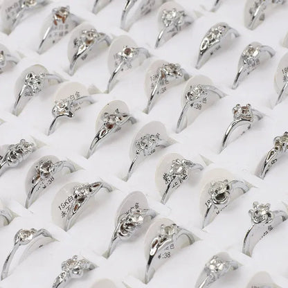 10Pcs/Lot Mixed Cubic Zirconia Women'S Silver Plated Rings Wholesale Lots Bulk Job Resale Fashion Jewelry Party Wedding Xmas Gift