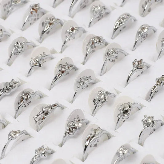 10Pcs/Lot Mixed Cubic Zirconia Women'S Silver Plated Rings Wholesale Lots Bulk Job Resale Fashion Jewelry Party Wedding Xmas Gift - WORLD TIME VISITS