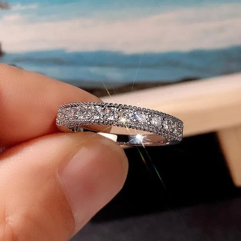 Women Ring 925 Sterling Silver Plated Micro Inlay Cubic Zirconia Ring Bridal Romantic Wedding Eternity Jewelry Anniversary Gift - WORLD TIME VISITS