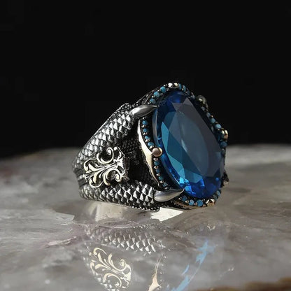 Eagle Claw Model Blue Zircon Stone 925 Sterling Silver Men Ring Fine Jewelry Fashion Rings For Men Gift For Him