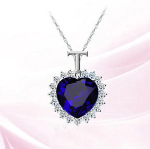 Titanic Heart of the Ocean Sapphire Crystal Chain Necklace Pendant Plate Jewelry