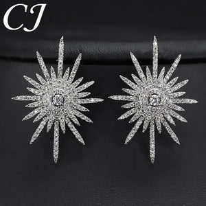 CANDICE 925 Sterling Silver Plating Hypoallergenic Snowflake Cubic Zirconia Stones Big Stud Earrings for Women Girls Wedding Party Jewelry