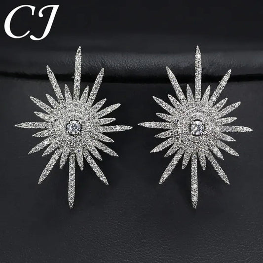 CANDICE 925 Sterling Silver Plating Hypoallergenic Snowflake Cubic Zirconia Stones Big Stud Earrings for Women Girls Wedding Party Jewelry